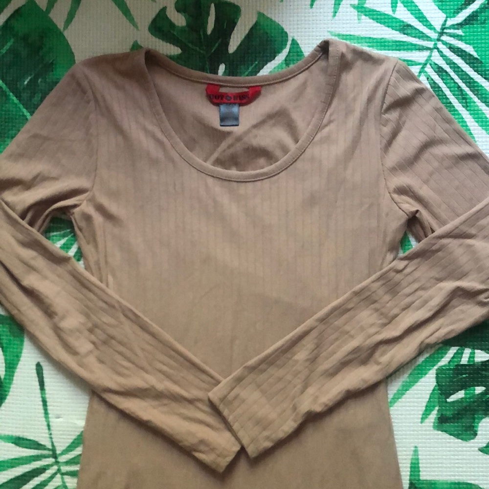 Hot Kiss Tan Ribbed Long Sleeve Midi Bodycon Dress